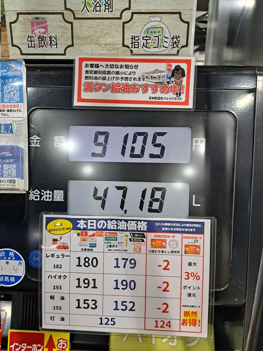 kk_sprinter's tweet photo. いつも45Lくらいいれてるけど
1回の給油で
初めて9千円いったかも…

1万円まであと少しや💪

#ガソリン https://t.co/uBpF3zA5xg