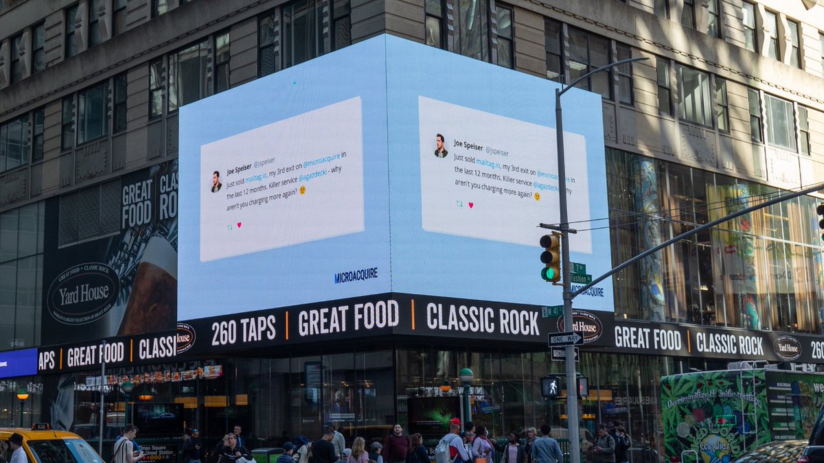 We're transparent with everything we do.

- sharing metrics monthly
- sharing startup valuations
- sharing acquisitions closed

This all builds trust.

Sometimes even putting stories up on billboards in Time Square.

We love to celebrate acquisitions!