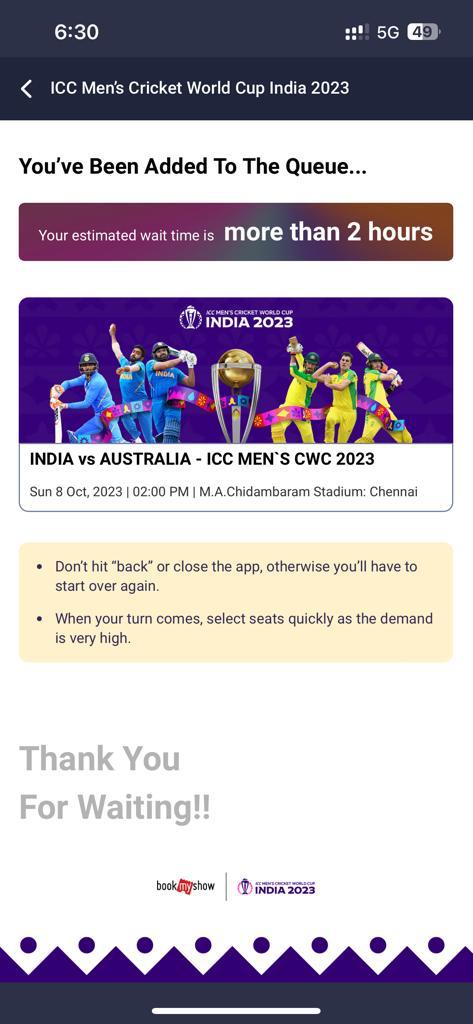 Ayush_1007's tweet photo. Didn't expect this from bookmyshow. Server crashing and then now queue
 #BookMyShow #ICCWorldCup2023 https://t.co/KGbaiAIB9B