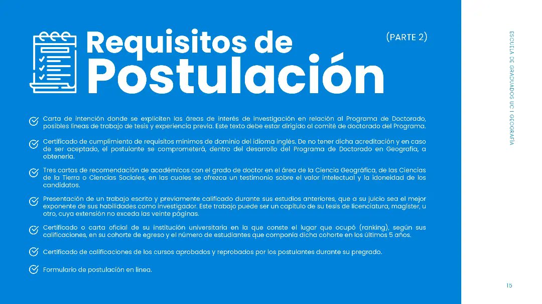 UcDoctorado's tweet photo. [ADMISIÓN 2024]👇👇👇👇👇

Postulaciones abiertas de nuestro Programa de Doctorado en Geografía UC.

👇👇👇👇👇

https://t.co/QoHbmIflCU https://t.co/qo9orFG6vU