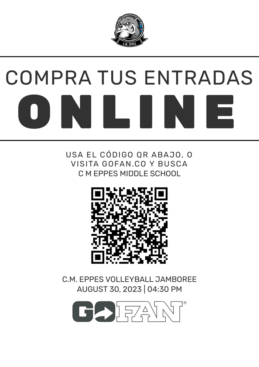 Scan the QR code to purchase athletic tickets for the Volleyball Jamboree through GoFan and support your CME Bulldogs!