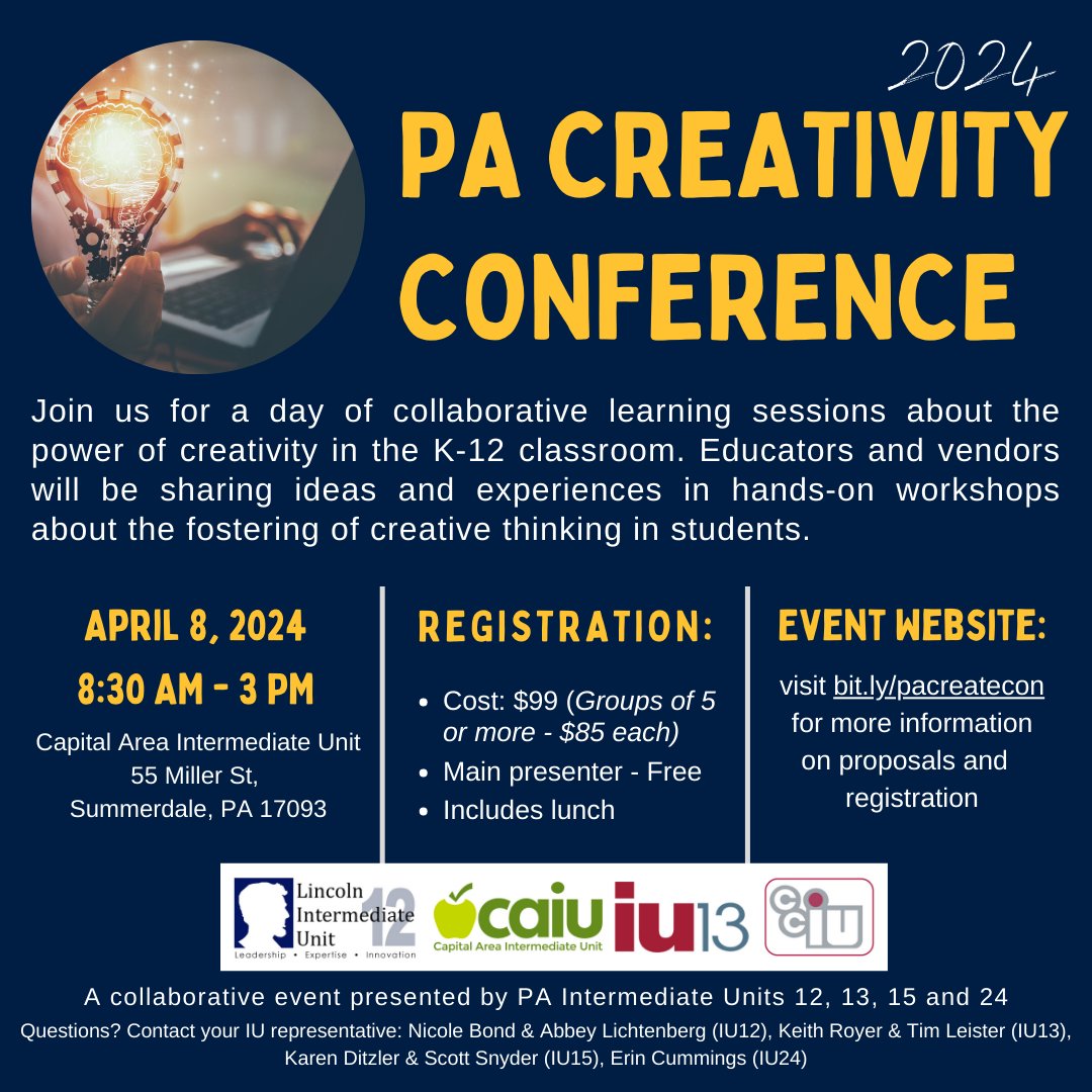 LIU12_EdTech's tweet image. 🎉 Unleash Your Imagination at the PA Creativity Conference! 🌟 Join us for a dynamic journey into the world of creativity, where innovation knows no bounds. 🚀 Let&apos;s redefine what&apos;s possible, together! #PACreateCon bit.ly/pacreatecon