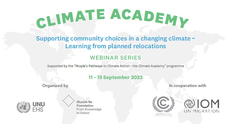 📣The #ClimateAcademy is around the corner! 👋Join us for 10 webinars about #PlannedRelocation. 36 speakers from all over the world will share experiences, tools & lessons for inclusive, supportive research and policy. 📝Register now! eu.eventscloud.com/ereg/index.php… More details⬇️