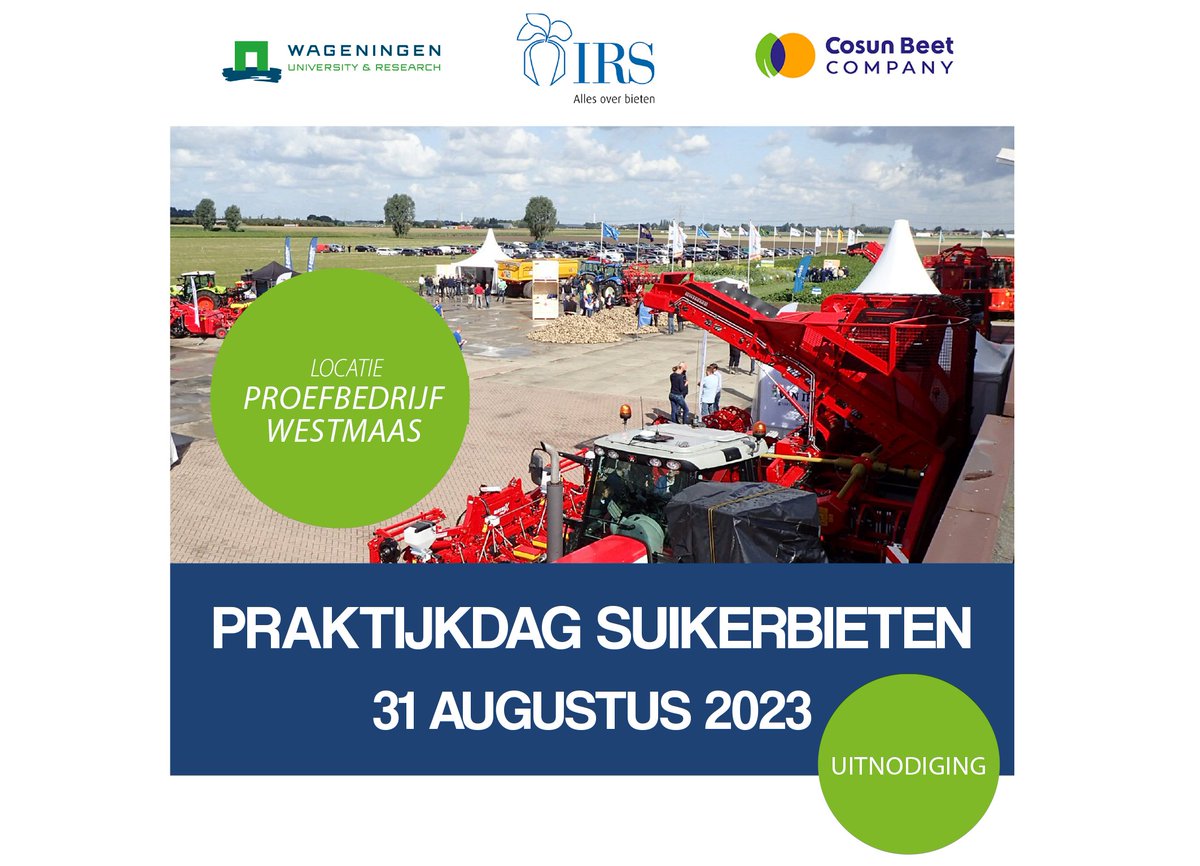 #Praktijkdag #Suikerbieten 31 augustus Westmaas
is niet alleen de plek om heel veel kennis over de teelt van #suikerbieten op te doen, u kunt ook uw licentie 'uitvoeren' of 'bedrijfsvoeren' voor het onderdeel 'Teelt' verlengen. Aanmelden bij <a href="/helixlearning/">Helix Learning</a> bij de infobalie.