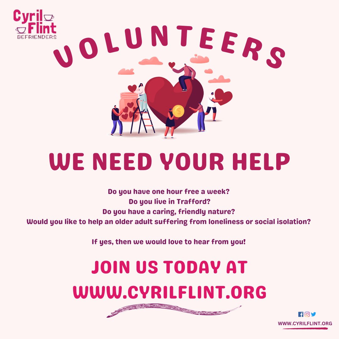 If you enjoy company, enjoy chatting and getting to know people, then we need you!🤝

Come and volunteer with us for just one hour per week and make someone smile!😁

To register your interest please click the link below,

cyrilflint.org/apply-voluntee…