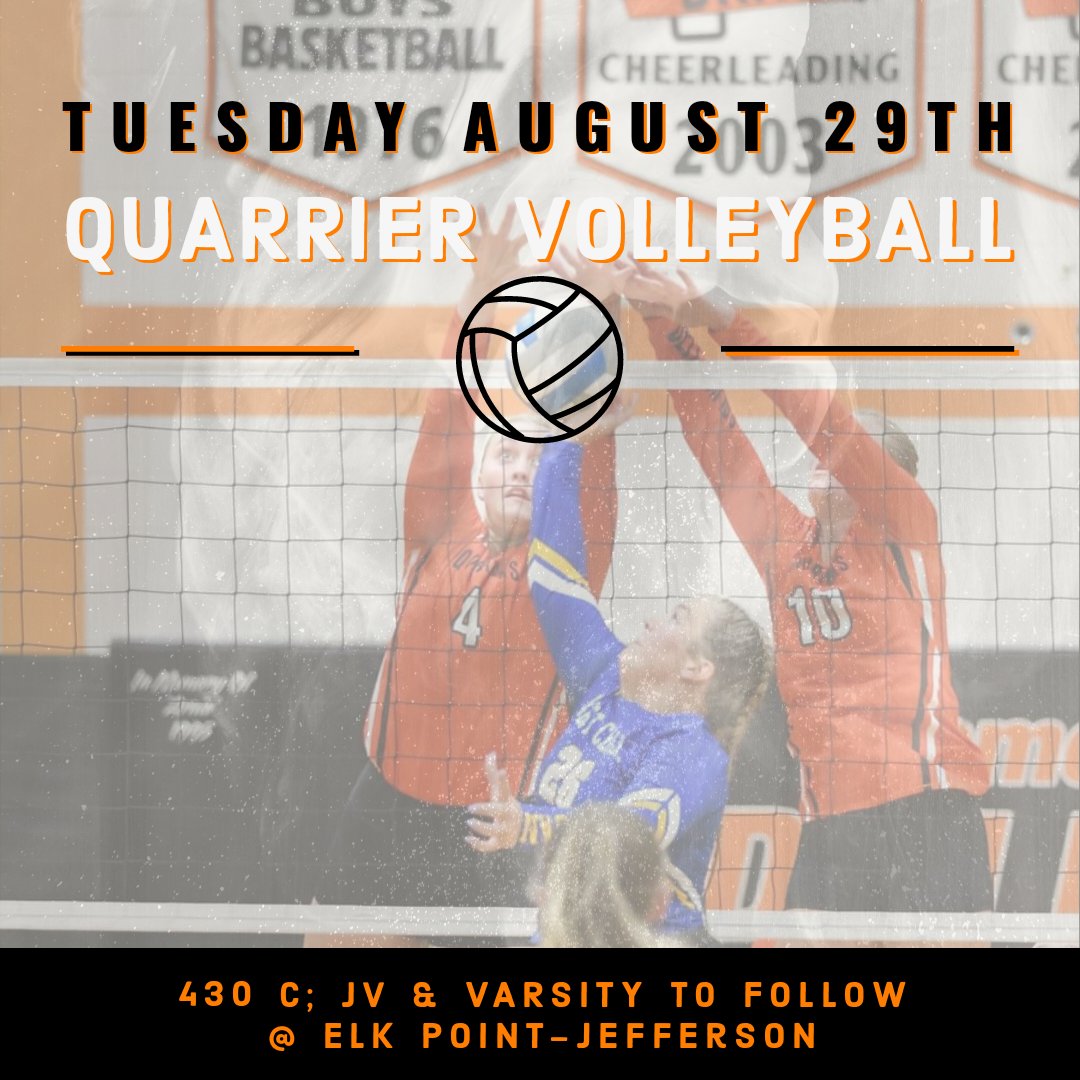 DRHSBoosterclub's tweet photo. Lady Q's Volleyball
@ Elk Point Jefferson
430- C; JV & Varsity to follow
#Quarriers https://t.co/hpZgRn93Qg