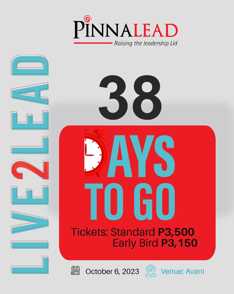 pinnalead's tweet photo. Countdown to our seminar Live2Lead 2023!⏰
38 Days to go...  

WORKSHOP DETAILS:  

Date : Friday 06th October 2023, Avani 
Investment: P3,500 (Standard Price) P3,150 (Early Bird by 15 September 23) 
Time : 9AM - 7PM   

Inquire
Call: +267 3914697 /+267 75806975  

#rewithin https://t.co/O4fK0zaBZX