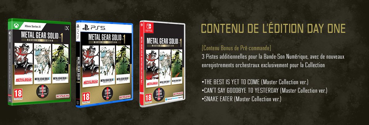 NintendoVision's tweet image. Le 24 octobre sera disponible Metal Gear Solid Master Collection Vol.1 en édition physique sur #Switch.

Elle inclura 3 Pistes additionnelles pour la Bande-Son Numérique, avec de nouveaux enregistrements orchestraux exclusivement pour la Collection !

#MetalGearSolid
