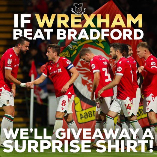 RobRyanRed - Wrexham AFC Podcast (@robryanred) on Twitter photo If Wrexham beat Bradford tonight, we'll giveaway a Surprise Shirts mystery football shirt! ๐๐ฆ
How to enter ๐
โป๏ธ Repost
โ
Follow <a href="/SurpriseShirts/">Surprise Shirts</a> & <a href="/RobRyanRed/">RobRyanRed - Wrexham AFC Podcast</a>
That's all, good luck! ๐ค #WxmAFC If Wrexham beat Bradford tonight, we'll giveaway a Surprise Shirts mystery football shirt! ๐๐ฆ
How to enter ๐
โป๏ธ Repost
โ
Follow <a href="/SurpriseShirts/">Surprise Shirts</a> & <a href="/RobRyanRed/">RobRyanRed - Wrexham AFC Podcast</a>
That's all, good luck! ๐ค #WxmAFC