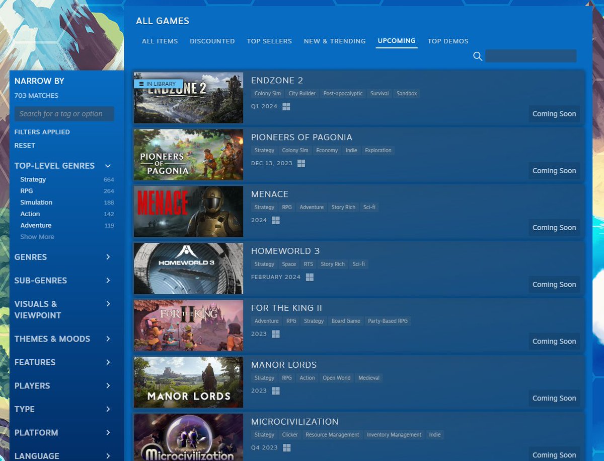 🥳 Steam's #Strategy Fest just started and we're thrilled!

#Endzone2 was announced 1 week ago &amp; we're so excited to see that it's now #1 in the upcoming section of the event!

Don't forget to check out all the other wonderful games as well! 🏰💖

👉 store.steampowered.com/category/strat…