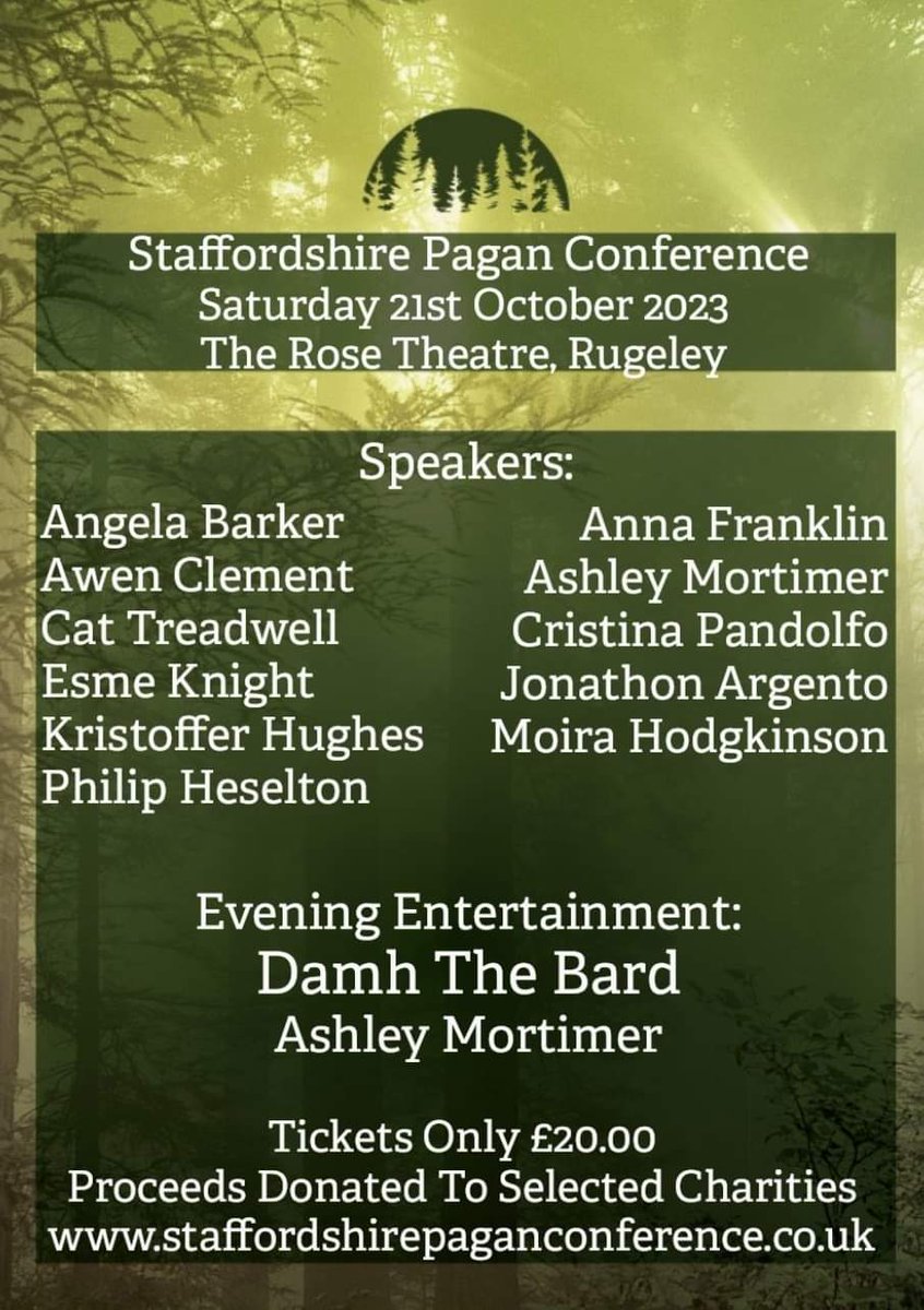 StaffsPaganCon's tweet photo. Tickets are available for Staffordshire Pagan Conference 2023
You can get a ticket to attend the whole event for only £20.00 from https://t.co/FcBYgGM60K https://t.co/maYVI4pxhX