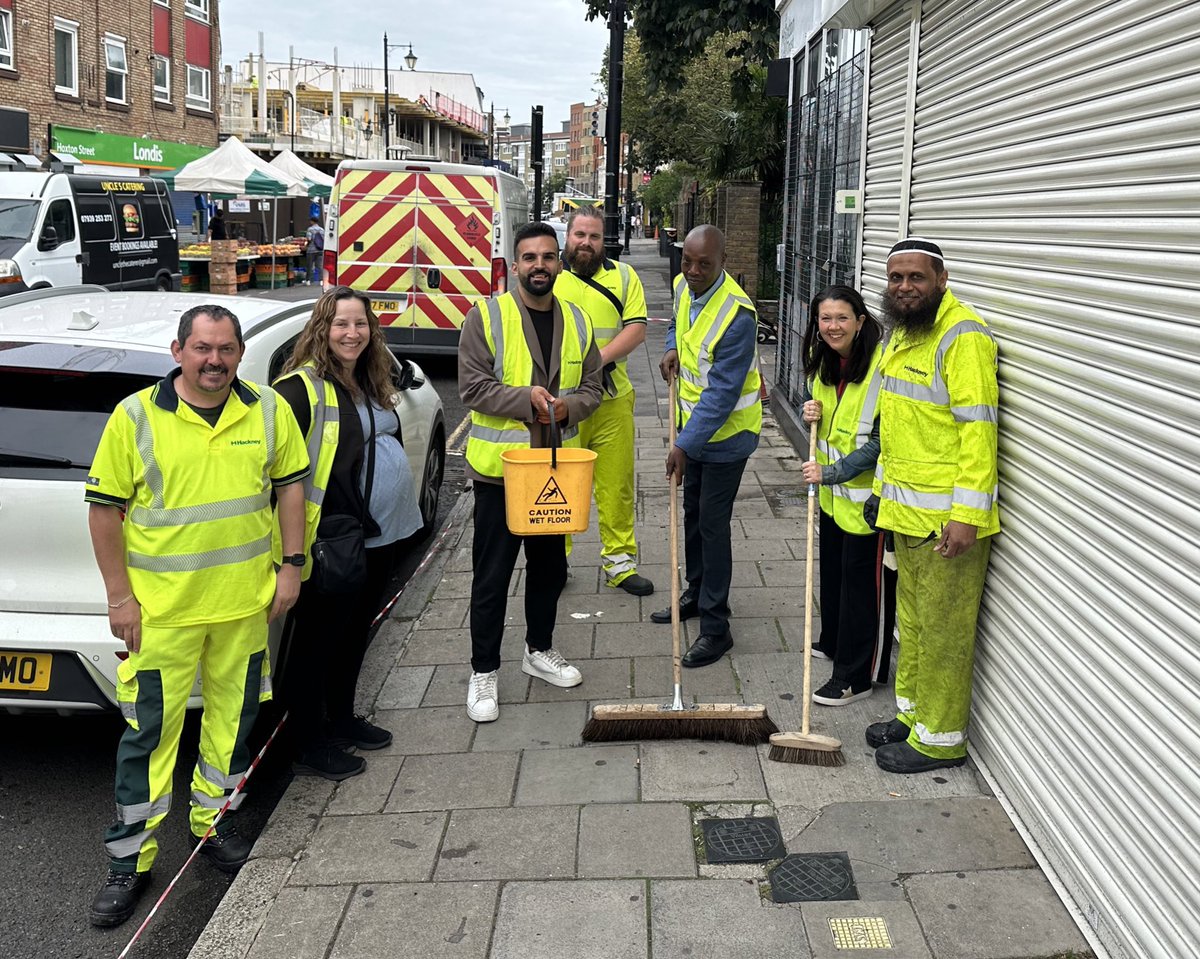 Great to be out in Hoxton market today with the brilliant people from @hackneycouncil who will be cleaning up the street over the next few weeks . Over 50 years of service between them