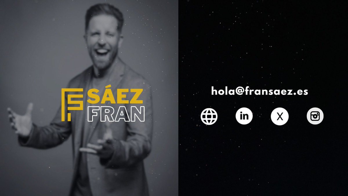 📈 ELEVA TU MARCA AL PRÓXIMO NIVEL.
 
🚨 ¿Quieres que tus eventos, presentaciones, etc. tengan un carácter diferenciador?

🤝 Compartiré contigo algunos de mis secretos.

Más de 3️⃣ 0️⃣ 0️⃣ empresas YA lo han probado. 

🗓 FECHAS DISPONIBLES 

📧 hola@fransaez.es
