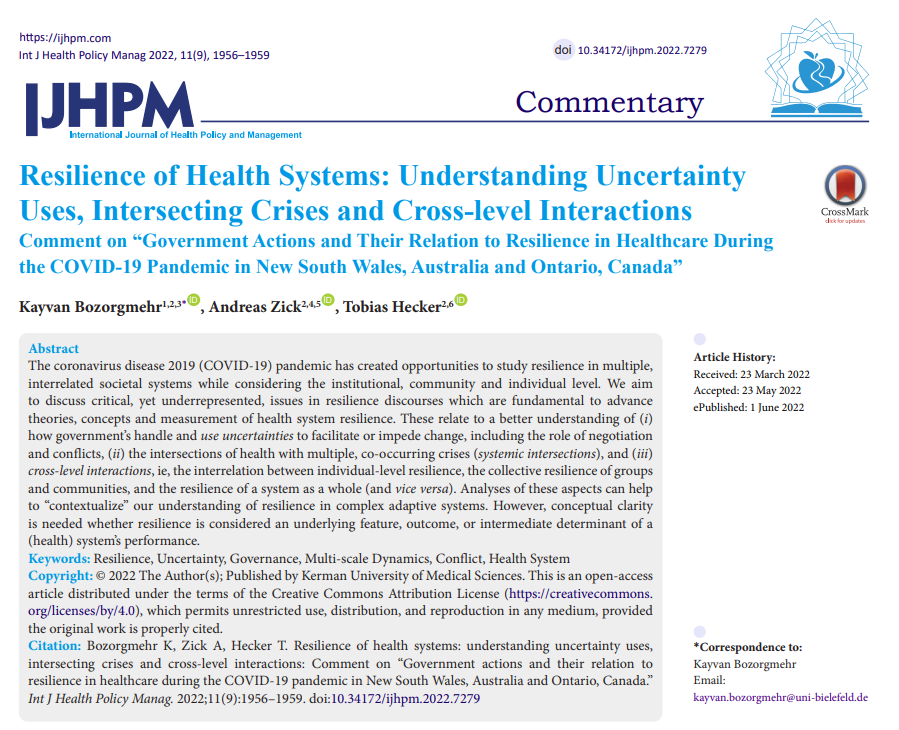 IJHPM's tweet photo. #Resilience of Health Systems: Understanding #Uncertainty Uses, Intersecting Crises and Cross-level Interactions
https://t.co/6w2oGMC5ER
https://t.co/NFGRr0NEUb
#Governance #MultiscaleDynamics #Conflict #HealthSystem #IJHPM #GlobalHealth #Commentary
@AndreasZick
@IKG_BIE https://t.co/rvz9tLww9f
