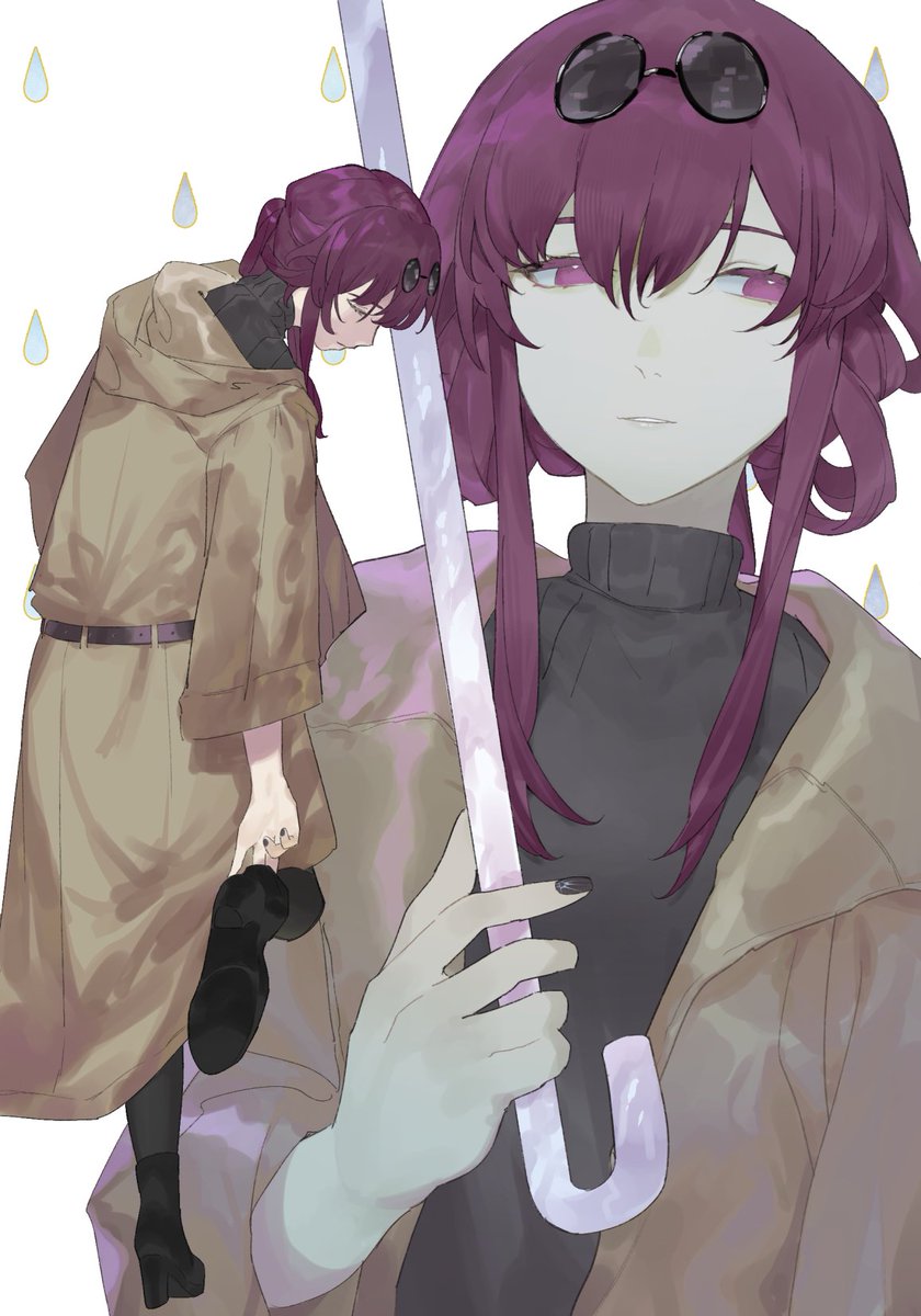 1girl umbrella eyewear on head holding multiple views sunglasses purple eyes  illustration images