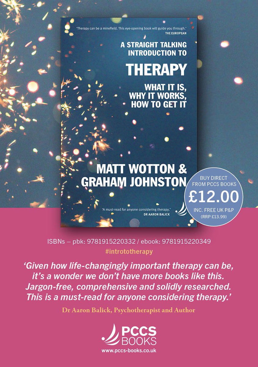 pccsbooks's tweet photo. A Straight Talking Introduction to Therapy: what it is, why it works, how to get it
By Matt Wotton and Graham Johnston
'Therapy can be a minefield. This eye-opening book will guide you through.' The European
Pre - order at https://t.co/nYUW0S64JA
#therapy #intrototherapy https://t.co/V1qRrRMqYS