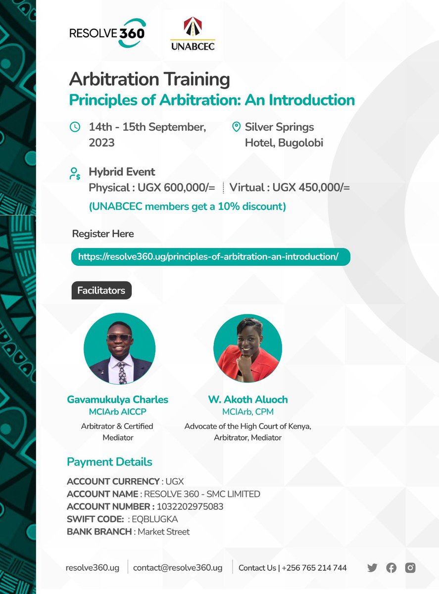 @UNABCEC_UG is partnering with <a href="/Resolve360_ug/">Resolve360</a> to do arbitration training for construction industry practitioners and contractors…..
