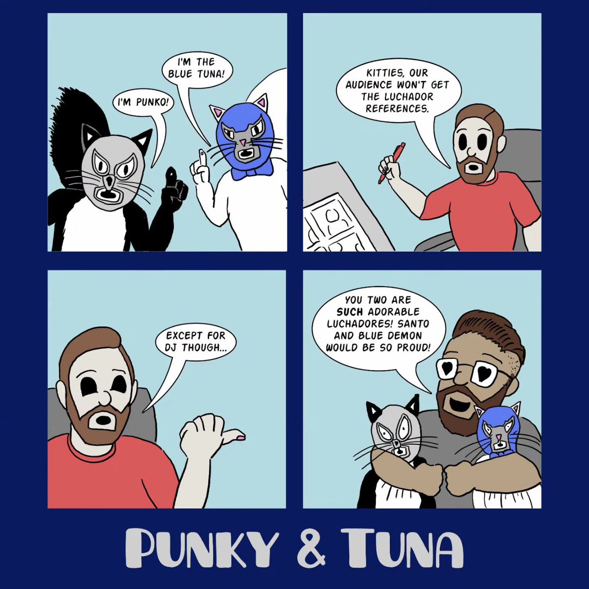 PunkyTunaComic's tweet photo. @thespookypapi loves his luchadores!
•
•
•
•
•
#punkytunacomic #santo #bluedemon #luchalibre #kittycomic #cats #wrestling #masks #affinitydesigner #madeinaffinity #createdonsurface #surfacepro #Punky #tuna https://t.co/UrVqRF1JzW