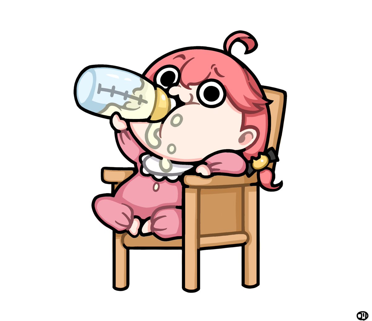 sakura miko bib 1girl baby ahoge bottle solo drinking  illustration images