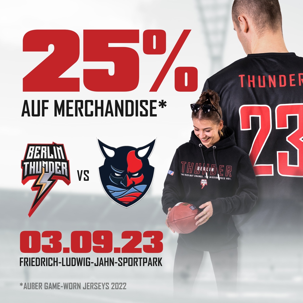 🚨SPECIAL OFFER🚨⁠ ⁠ 🗓 Am 3. September 2023⁠ 🕖 Ab 11:00 Uhr⁠ 📍 An unseren Merchandise Ständen (im Stadion)⁠ ⁠ Hinweis:⁠ Unsere game-worn Jerseys aus 2022 sind von dem Angebot ausgeschlossen!⁠ ⁠ #feelthethunder #HSDatBTH #berlinthunder #europeanleagueoffootball ⁠