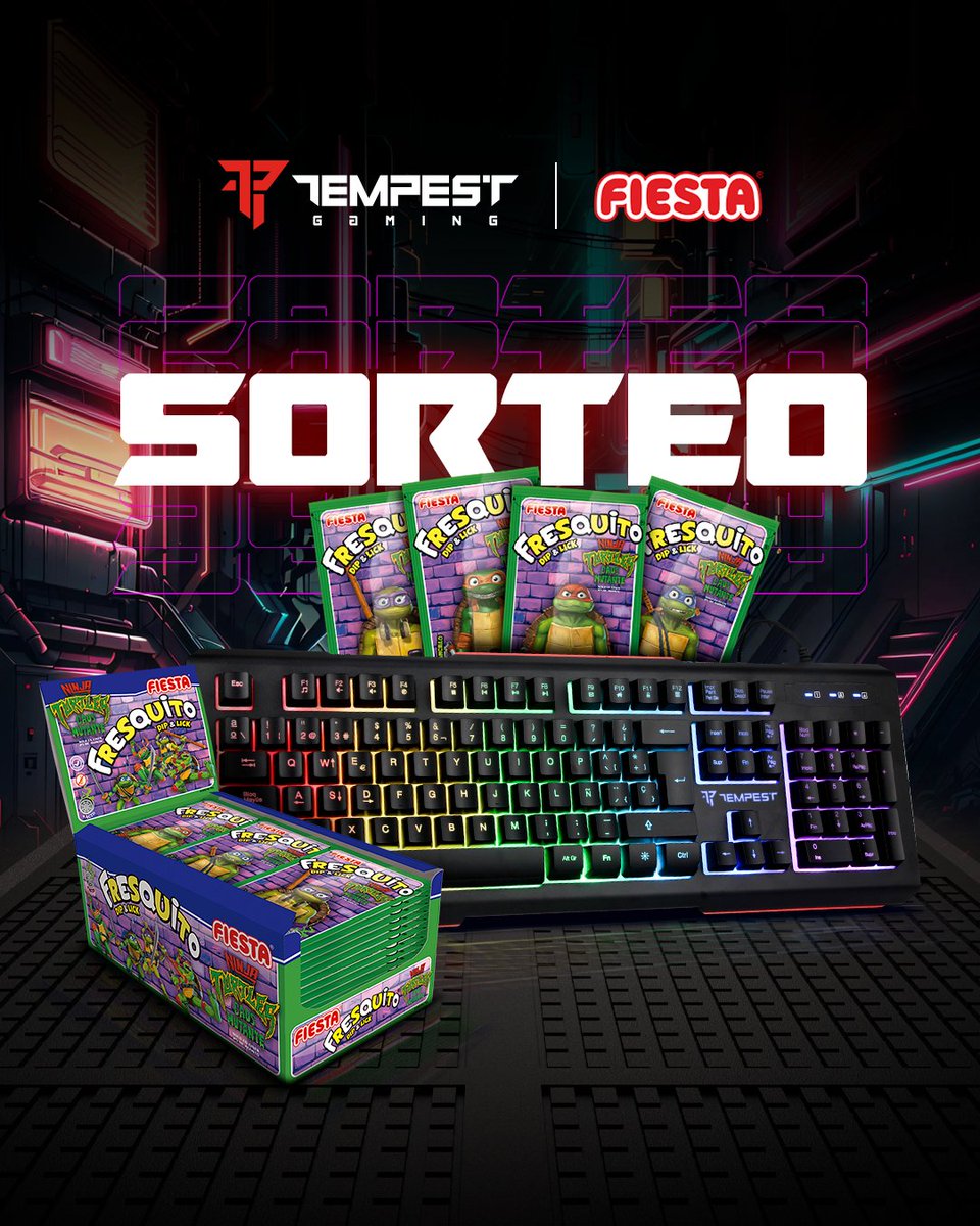 tempest_es's tweet photo. 🎁 🔴  ¡𝗦𝗢𝗥𝗧𝗘𝗢!  🔴 🎁

🥳 Celebramos el #DíaMundialDelVideojuego y el #DíaDelGamer con el 𝐧𝐮𝐞𝐯𝐨 𝐅𝐫𝐞𝐬𝐪𝐮𝐢𝐭𝐨 𝐍𝐢𝐧𝐣𝐚 𝐓𝐮𝐫𝐭𝐥𝐞𝐬 😋 ➕𝐓𝐞𝐜𝐥𝐚𝐝𝐨 𝐓𝐞𝐦𝐩𝐞𝐬𝐭 𝐊𝟗 ⌨️

🔸  RT🔃y SIGUE a @FIESTA_es y @Tempest_es
🔸  Comenta mencionando a un amigo/a usando #SorteoFiestaYTempest