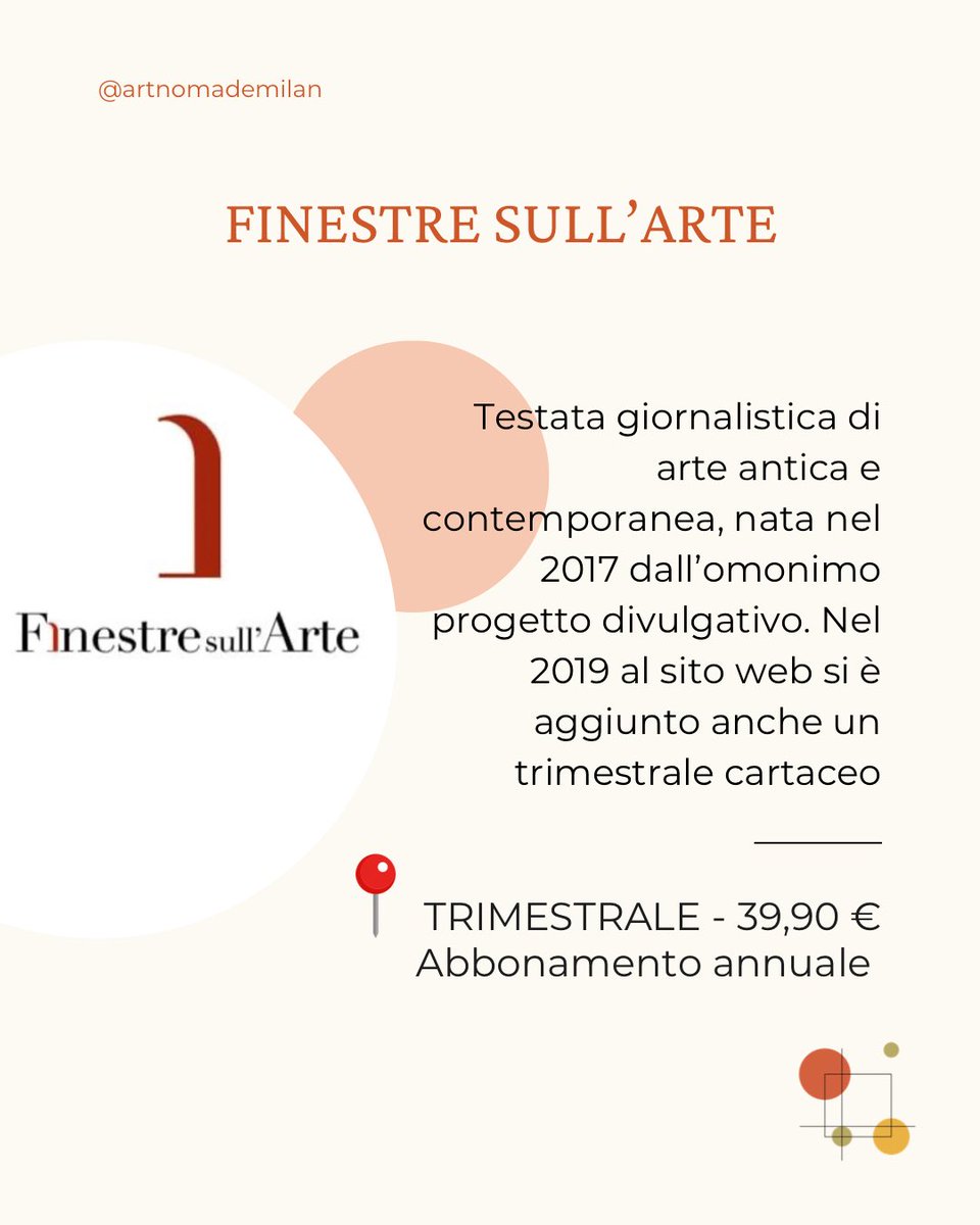 ArtNomadeMilan's tweet photo. Come rimanere aggiornati sul mondo dell’ #arte ?! Elenco delle riviste Parte I https://t.co/fyOEQREUgb