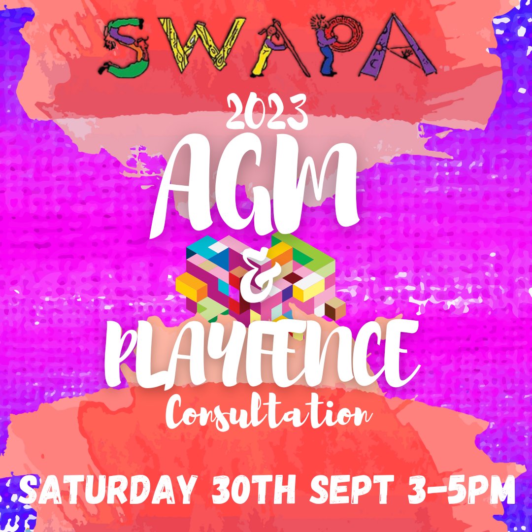 SWAPA AGM & PlayFence public consultation + tell us what you think about our proposed PlayFence designs! 

Saturday 30th September 2023  3-5pm
69 Shakespeare Walk, London, N166TB

#artscouncilengland #hackney #hackneyplay #stokenewington #newingtongreen

*Please RSVP*