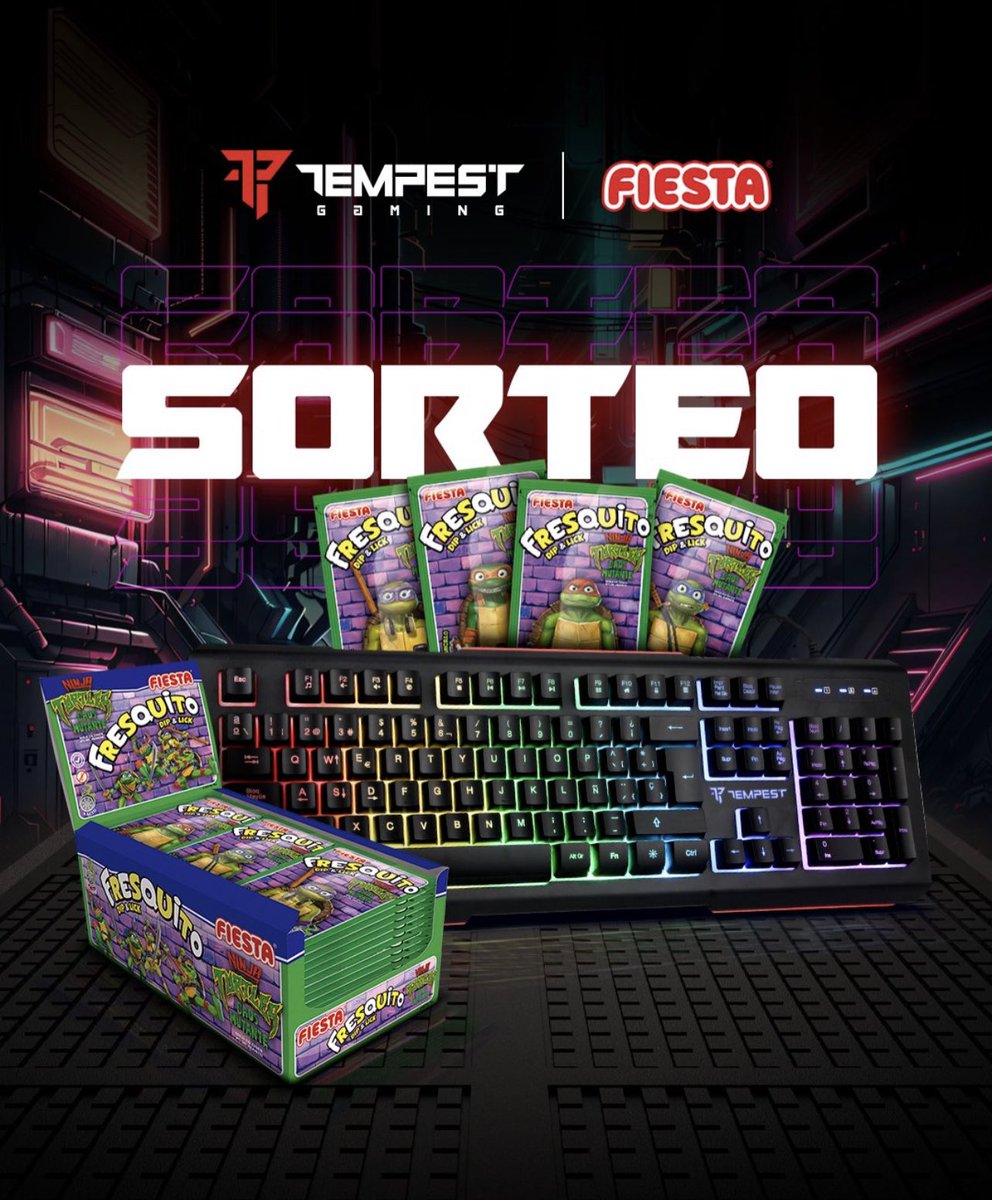 FIESTA_es's tweet photo. 𝗦𝗢𝗥𝗧𝗘𝗢

🥳 Celebramos el #DíaMundialDelVideojuego y #DíaDelGamer con el 𝐧𝐮𝐞𝐯𝐨 𝐅𝐫𝐞𝐬𝐪𝐮𝐢𝐭𝐨 𝐍𝐢𝐧𝐣𝐚 𝐓𝐮𝐫𝐭𝐥𝐞𝐬 ➕𝐓𝐞𝐜𝐥𝐚𝐝𝐨 𝐓𝐞𝐦𝐩𝐞𝐬𝐭 𝐊𝟗 

🔸 RT🔃y SIGUE a @FIESTA_es y @Tempest_es
🔸  Comenta mencionando a un amigo/a usando #SorteoFiestaYTempest https://t.co/38rnrjBxoO