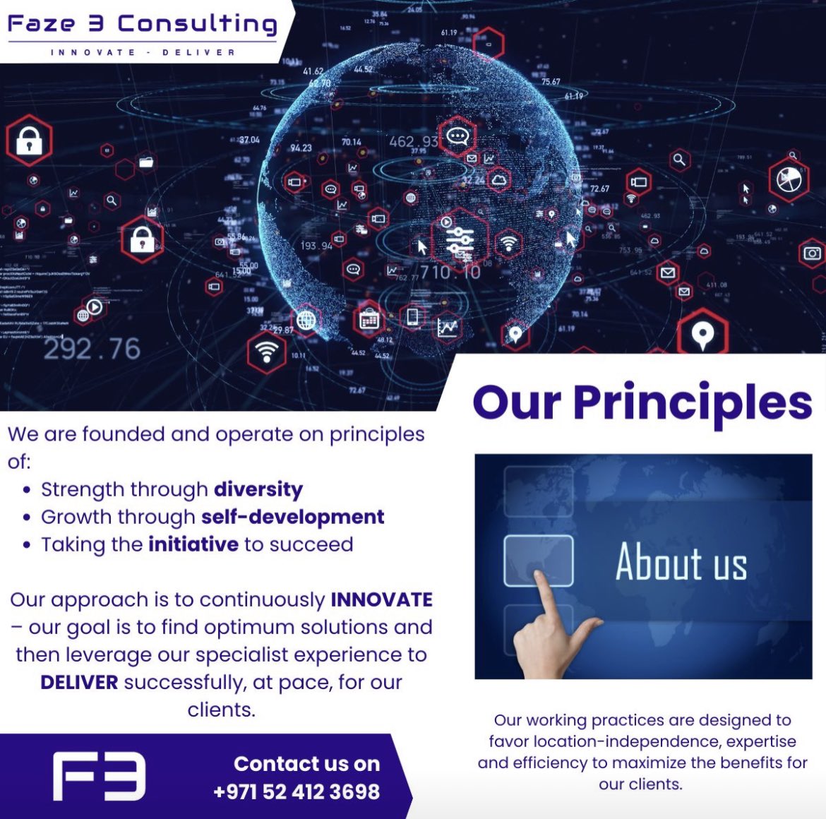 faze3consulting's tweet photo. At Faze 3, our founding principles serve as a compass to guide the actions, decisions, and behavior of our people. They provide a clear sense of purpose and direction for our organization, helping to ensure that everyone is aligned towards our purpose, goals and success.
#Faze3 https://t.co/BgUoH72ZYH