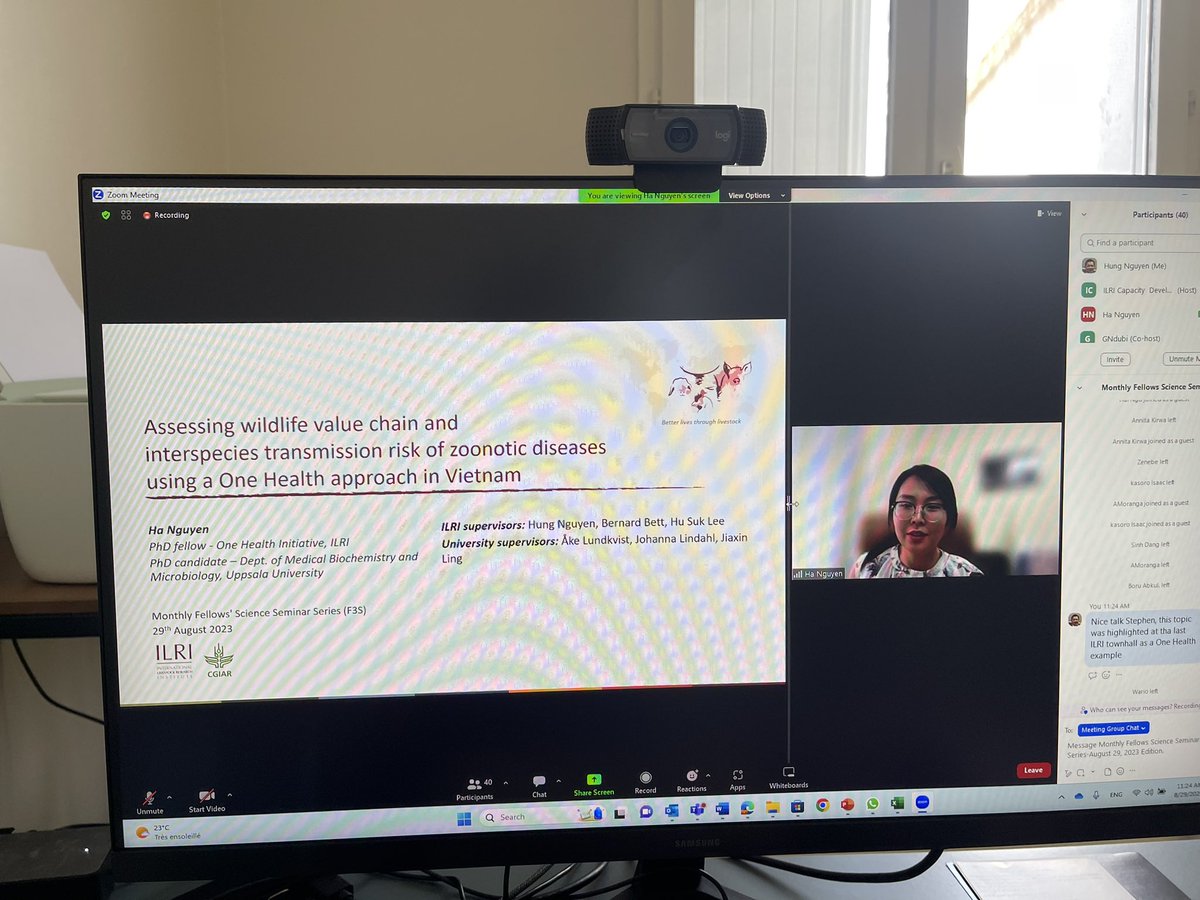 Hung_NguyenV's tweet photo. Just attended an @ILRI fellows’ science seminar series (F3S) organised by our #CapDev @leah_symekher et al. That allows MSc and PhD students present their progress, get feedbacks from audience & supervisors. Ha Nguyen from Vietnam presented her PhD on wildlife and #OneHealth. https://t.co/CHOSL2gENM