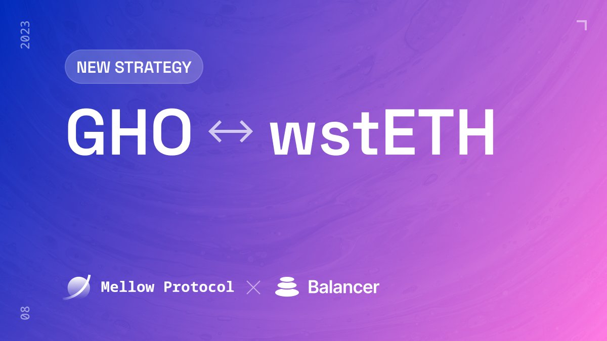 mellowprotocol's tweet photo. The first strategy for $GHO by @AaveAave and $wstETH by @LidoFinance on @Balancer is now live!🦾
Deposit into the strategy to automate your rewards compounding:
https://t.co/nG0TwZ8ldU https://t.co/w2Lj8lMPlO