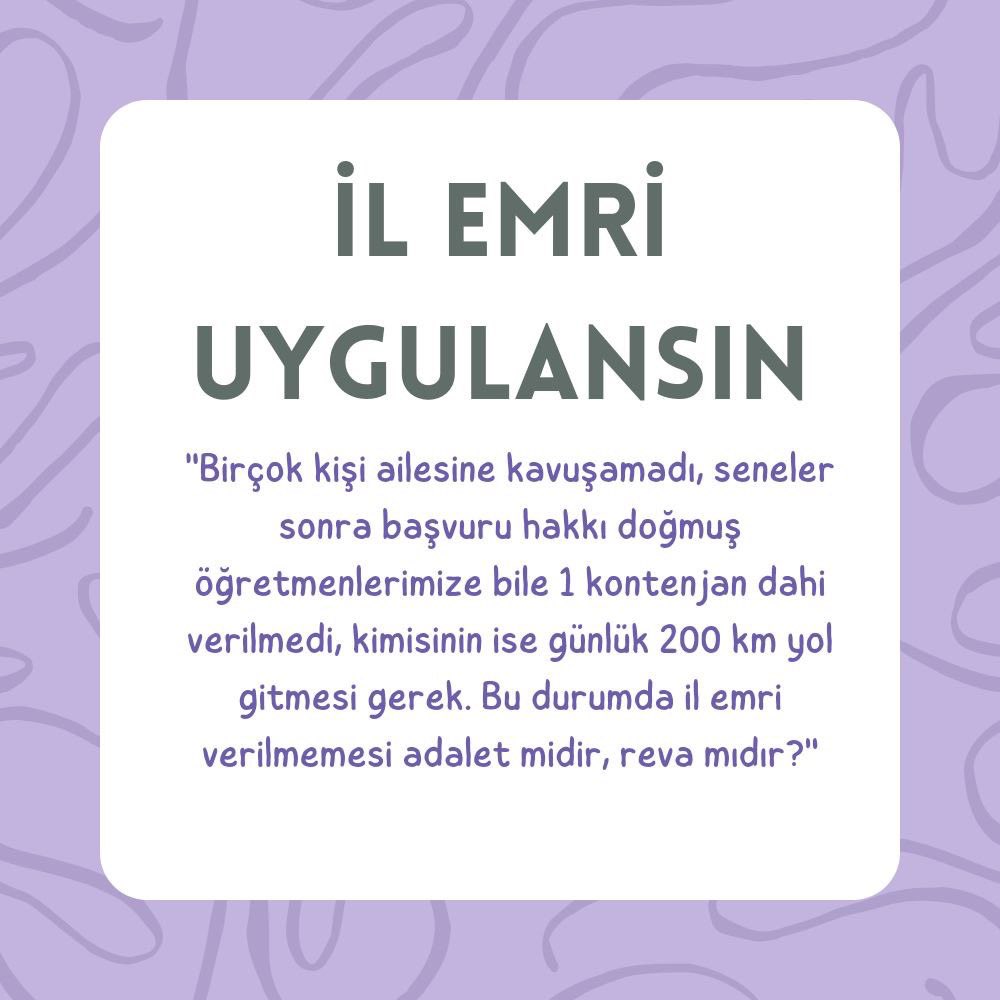 Aile birliği, can güvenliği, sağlık özrü her biri mazerettir. Mazeretimiz istek değil, ihtiyaçtır. Anayasal hakkımızdır. 

<a href="/RTErdogan/">Recep Tayyip Erdoğan</a> <a href="/tcbestepe/">T.C. Cumhurbaşkanlığı</a> <a href="/tcmeb/">Millî Eğitim Bakanlığı</a> <a href="/Yusuf__Tekin/">Yusuf Tekin</a> <a href="/mebpgm/">Personel Genel Müdürlüğü</a>
<a href="/dbdevletbahceli/">Devlet Bahçeli</a> <a href="/cftcblnt/">Bülent ÇİFTCİ</a>
<a href="/TalipGeylan06/">Talip Geylan</a> <a href="/_aliyalcin_/">Ali YALÇIN</a>
<a href="/oguzozat/">Oğuz ÖZAT</a> <a href="/kademozbay_/">Kadem Özbay</a> 

#ilEmriTekYol
