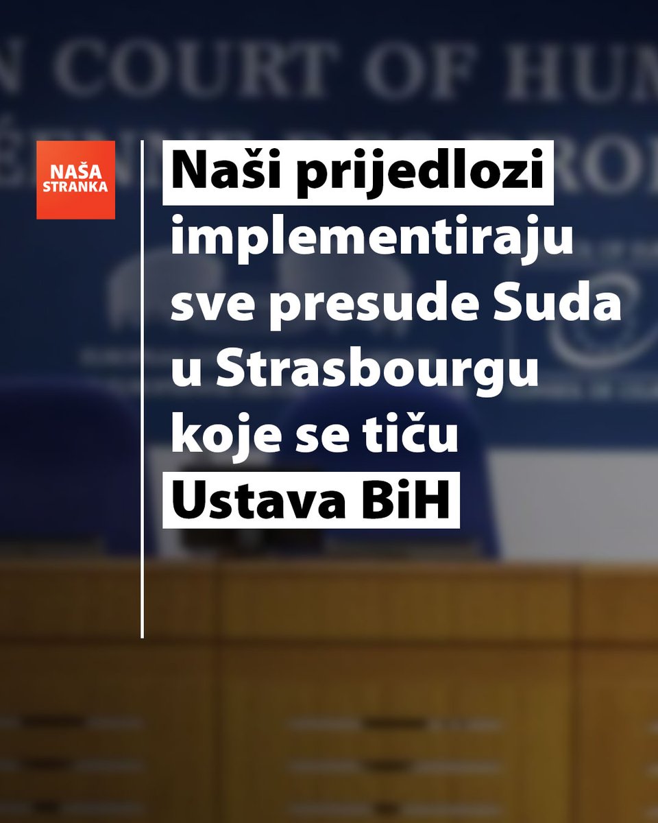 NasaStrankaBiH's tweet image. Presudu Evropskog suda za ljudska prava u Strasbourgu u slučaju Slaven Kovačević protiv BiH smatramo jedinom mogućom iz evropske sudske perspektive, te da osnažuje građansku opciju u pregovorima u vezi s ustavnim promjenama. Naši prijedlozi: t.ly/yJpkv