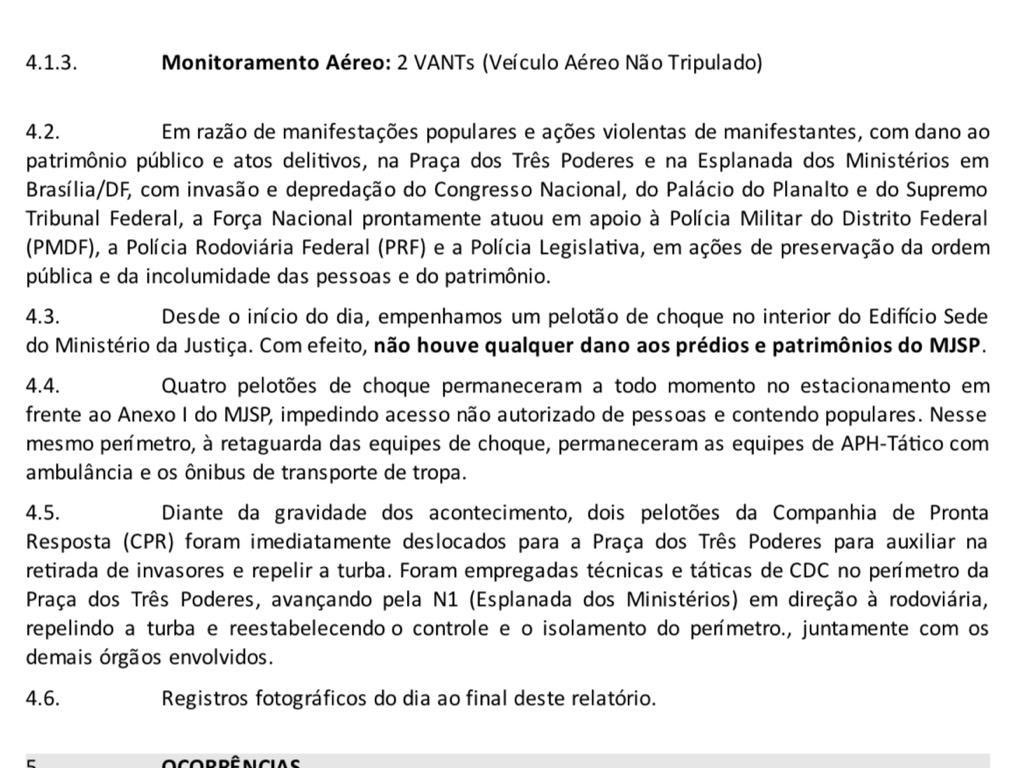 SF_Moro's tweet photo. Finalmente revelado onde estava a Força Nacional de Segurança Pública no dia 8/1. Um pelotão de choque ficou parado dentro do MJSP. Quatro pelotões de choque permaneceram todo o tempo no estacionamento ao lado do MJSP. Somente dois pelotões, e apenas após as invasões, foram ajudar na retirada dos  invasores. Essas são as informações oficiais. Por que toda a tropa não foi utilizada na Praça dos Três Poderes para impedir desde o início as invasões?