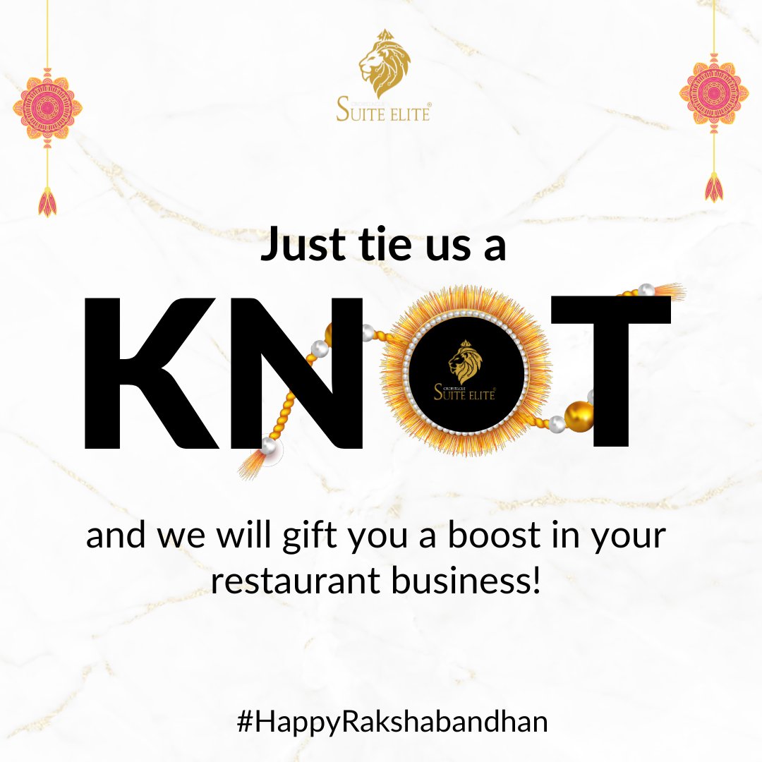 Suite_Elite_In's tweet photo. TieTheKnot for Restaurant Success! π½οΈπΌ
#RakshaBandhan #SuiteElite #Byte2eat #Byte2eatUnleashed #RecipeForGrowth #ElevateEateries #KnotToProsper #DineAndThrive #BoostedBites #GourmetGrowth #JoyfulConnections #FestivalOfLove #TiesThatBind #RakhiTradition #RestaurantGrowth https://t.co/D3xH9Lr0b0