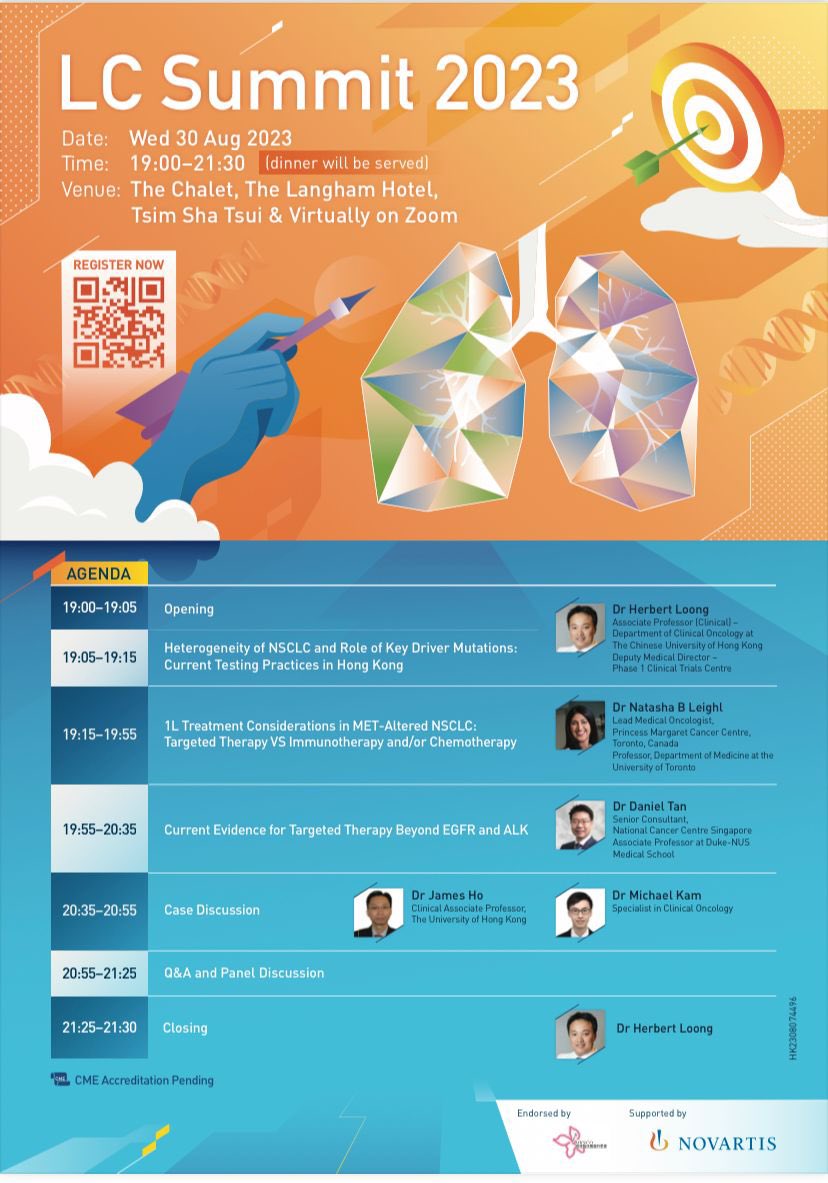 herbloong's tweet photo. Delighted to be able to bring Dr #NatashaLeighl of @pmcancercentre & @danieltanmd from @NCCSingapore ‘virtually’ to #hongkong 🇭🇰 to discuss #MET and other rarer #LCSM #moleculardrivers over a #chinesedinner 🥡. Registration is free! Come join us! Local faculty including Dr James Ho of @hkumed & Michael Kam of #PYNEH. @CUHKMedicine @apoddc @APCLC_2023 @ATORG