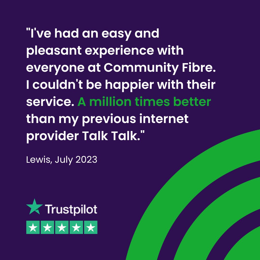 CommunityFibre's tweet photo. When we say better broadband, we mean it. 💁
Check out London's #1 Internet Service Provider based on over 33,000 Trustpilot reviews 👉 https://t.co/4cwp6H5NKu #CustomerReview #Review #Testimonial #Feedback #FullFibre #Broadband #WiFi #Internet #ISP #AltNet https://t.co/R9TVhmK91m