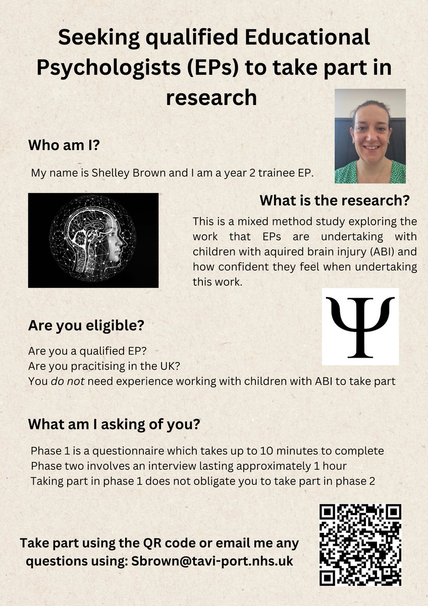 SBtraineeEP's tweet image. I am still looking for participants for my thesis research exploring work being undertaken with children with ABI. You do not need to have experience in this area to take part and it should take no more than 10 mins to complete: essex.eu.qualtrics.com/jfe/form/SV_eX…
