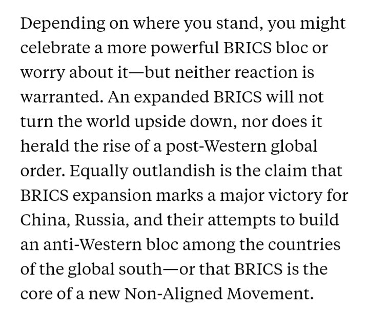 Chris_Iwanek's tweet photo. If you have time to only read one commentary about BRICS and the significance of its expansion, pick this one for FP by @MohanCRaja (rather than what I claimed about BRICS). https://t.co/c1qbiQ7Qn3
