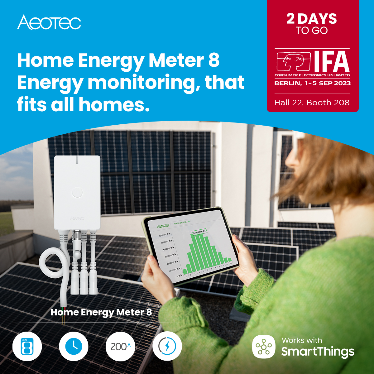 Aeotec_Official's tweet photo. Exciting News! Introducing our latest update: The Z-Wave 800 Series Home Energy Meter 8 with bidirectional energy monitoring for all homes. It even tracks your production of renewable energies. Say goodbye to energy waste and hello to savings! More at the IFA23!
#WWST #IFA23 https://t.co/aRnEVoMkn8
