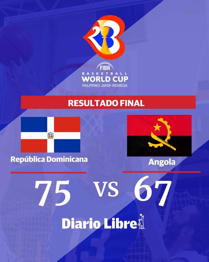 DiarioLibre's tweet photo. |#ÚltimoMinuto| Una victoria, que desencadena en una hazaña: La República Dominicana derrota 75-67 (20-11/17-21/12-18/26-17) a Angola y finaliza como líder del Grupo A invicto (3-0) del Mundial de baloncesto 2023 para cruzar a la siguiente ronda de los mejores 16. https://t.co/LJcmcNAlqO