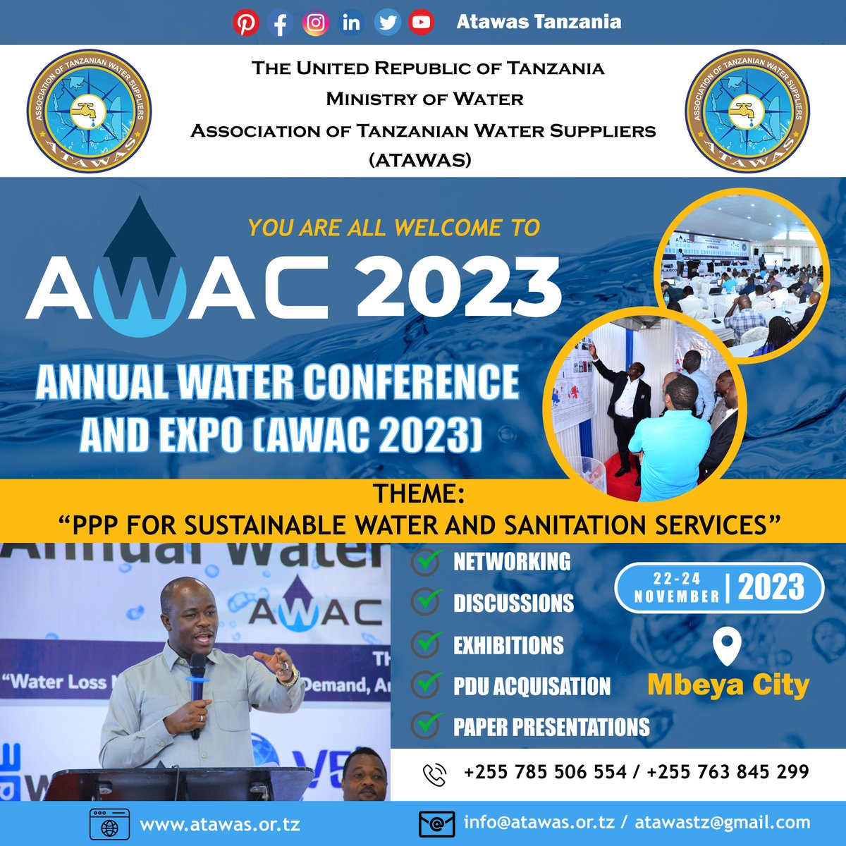 Annual Water Conference 2023 is here!!!  

#ATAWAS #WaterConference2023 #SustainableWater #SanitationServices #PublicPrivatePartnership #MbeyaCity #TanzaniaWater