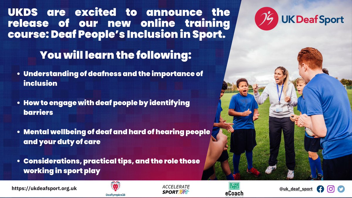 Check out Deaf People's Inclusion in Sport eLearning Course by @SportAccelerate 😃🙌 🔗 Enroll now: accelerate.sport/all-courses/de… Let's work together to make sports accessible and enjoyable for everyone. 🌟 Spread the word and retweet this incredible opportunity! 🗣️