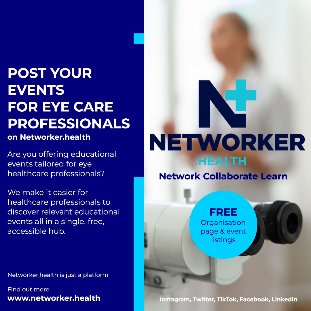 NetworkerHealth's tweet photo. 📢Post your events for eye healthcare professionals on https://t.co/zCHkNQVFwI. 
#Ophthalmology #optometry #orthoptics #ophthotwitter #events #MedTwitter 
@BIOS_Orthoptics @UoBNeuroOphthal @theBUOS @emergeye @womeninvisionuk @GMProjects2017 @Convenzis_Group https://t.co/b05dwDCPhj