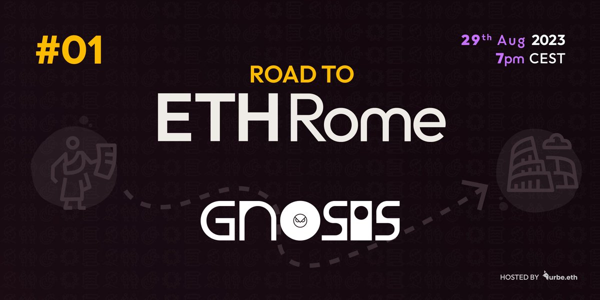 ETHRome's tweet photo. Announcing #RoadToETHRome, a livestream series where we invite guests among sponsors, partners and frens of our event and community (@urbeEth).

This afternoon we kickstart our journey with guests from @gnosischain, @gnosisbuilders and @gnosispay!

⬇️RSVP in the first comment⬇️ https://t.co/NdNP8YEMSf