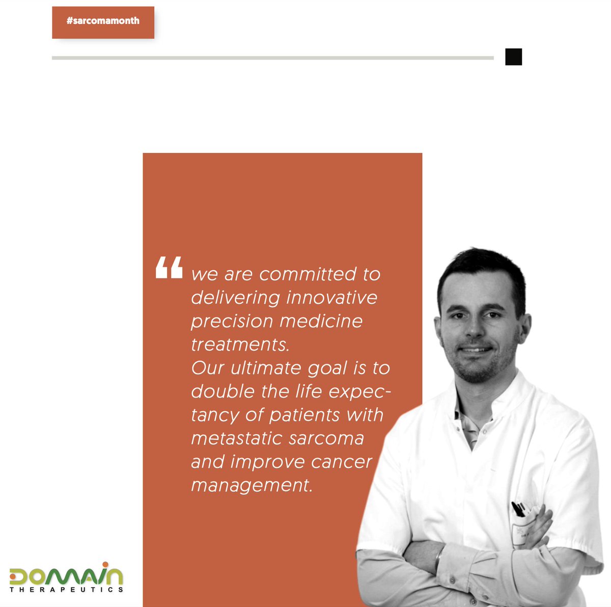 Sarcoma merits #precisionmedicine all year-round! At <a href="/DOMAINtx/">Domain Therapeutics</a>, we take pride to be working with Pr Antoine Italiano, our leading partner in the <a href="/RHUCondor/">RHU Condor</a> against Sarcoma! Thank you, Pr Italiano, for your commitment to developing novel #immunotherapies 
#sarcomaawarenessmonth