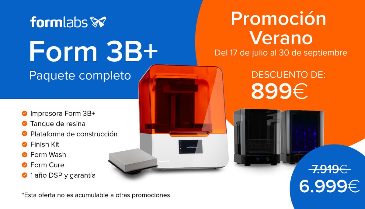 Solidperfil3d's tweet image. ☀️¡PROMOCIÓN DE VERANO DE FORMLABS!☀️

Aprovecha esta oportunidad de Formlabs para adquirir uno de los 3 paquetes de la #Form3B+ con tecnología #SLA.

✅¡No dejes escapar esta increible oportunidad!✅