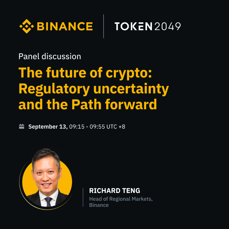 binance's tweet photo. #Binance will be heading to @Token2049!

Here’s what’s on the agenda:
🔸 A fireside chat with @_RichardTeng and @PierreGASLY
🔸 Richard’s panel discussion on the future of crypto

Swipe for details  👉