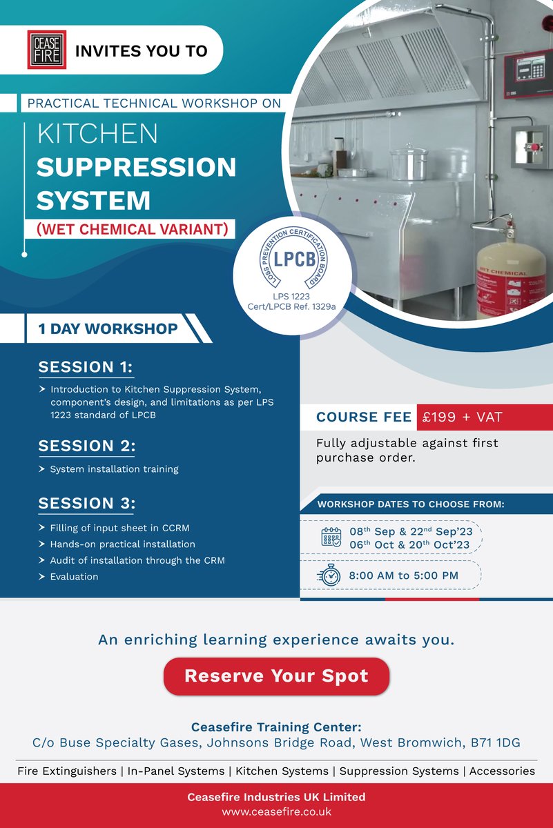 Ceasefire_uk's tweet photo. 📣 Ceasefire invites you to join Technical Training Program on the Kitchen Suppression System (Wet Chemical)! 🔥
Reserve your spot today for an enriching learning experience! 💡

🔗 Register Now: https://t.co/3TAFN3Cx66

#Ceasefire  #KitchenSuppressionSystem #EnrichingLearning https://t.co/g6fx2RClHi