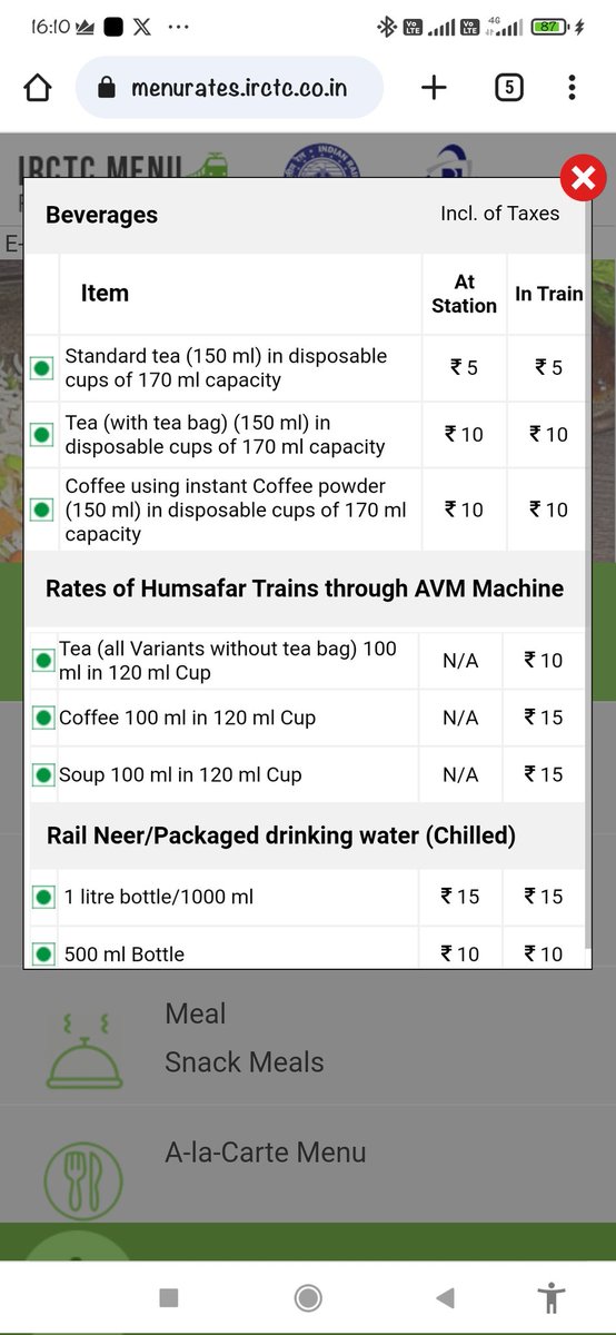 dogra2312's tweet photo. @IRCTCofficial Noticed discrepancies between the price card on the IRCTC website and the actual charges on the train. Seems like the listed prices aren't being followed accurately. Who's responsible for monitoring this? Why isn't the menu card available for the public to review? https://t.co/bNhZzikLCB